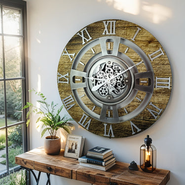 ENGLAND LINE WALL CLOCK ROUND 24 INCH GOLD ANTIQUE