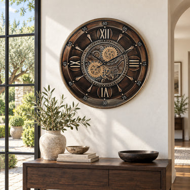 IRELAND LINE WALL CLOCK ROUND 24 INCH "WATERFORD" DARK-BRONZE
