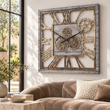 AMERICA LINE WALL CLOCK SQUARE 24 INCH SILVER GREY