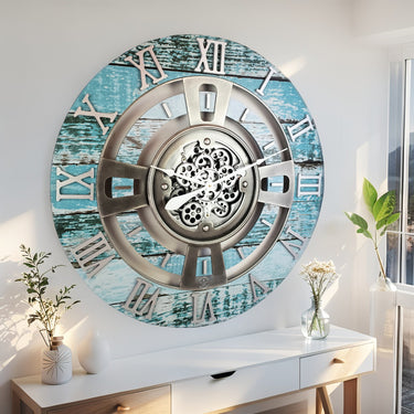 ENGLAND LINE WALL CLOCK ROUND 36 INCH AQUA GREEN