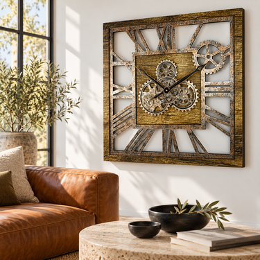 AMERICA LINE WALL CLOCK SQUARE 24 INCH GOLD ANTIQUE