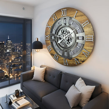 ENGLAND LINE WALL CLOCK ROUND 24 INCH WOOD & STONE