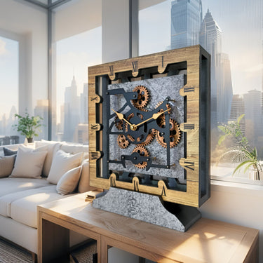 CANADA LINE DESK CLOCK SQUARE (HYBRID WALL) 10 INCH WOOD & STONE