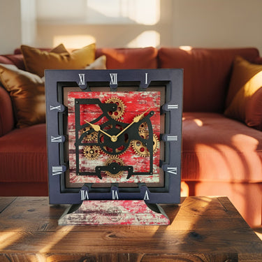 CANADA LINE DESK CLOCK SQUARE (HYBRID WALL) 10 INCH RED LAVA