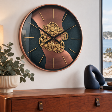 SWEDEN LINE WALL CLOCK ROUND 22 INCH "UPPSALA" LEATHER BLACK-PINK