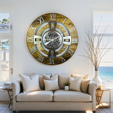 ENGLAND LINE WALL CLOCK ROUND 36 INCH GOLD ANTIQUE