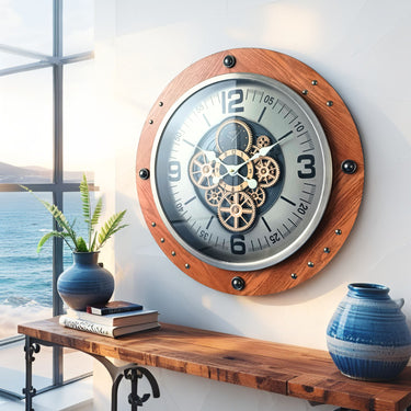 AUSTRIA LINE WALL CLOCK ROUND 26 INCH "VIENNA" BROWN-SILVER