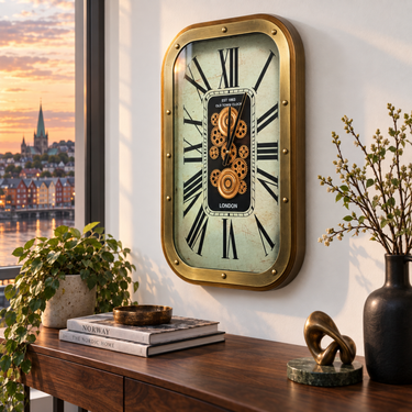 NORWAY LINE WALL CLOCK RECTANGULAR 27 X 19 INCH "TRONDHEIM" SILVER-WHITE