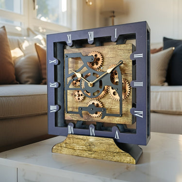 CANADA LINE DESK CLOCK SQUARE (HYBRID WALL) 10 INCH GOLD ANTIQUE