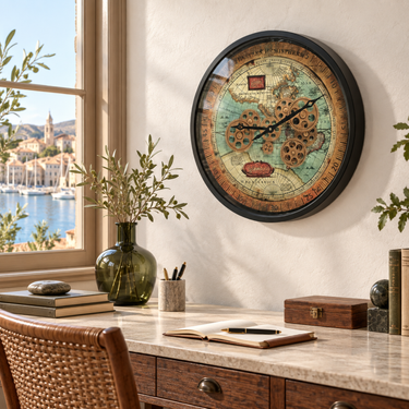 PORTUGAL LINE WALL CLOCK ROUND 18 INCH "COIMBRA" BLACK-ANTIQUE