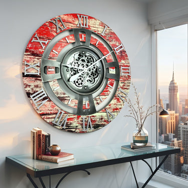 ENGLAND LINE WALL CLOCK ROUND 36 INCH RED LAVA