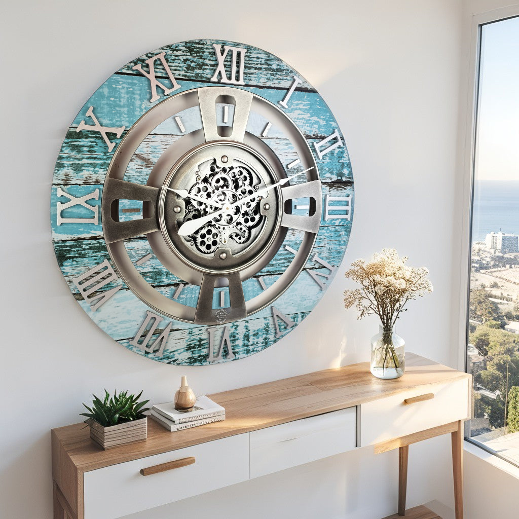 ENGLAND LINE WALL CLOCK ROUND 36 INCH AQUA GREEN – The Gears Clock
