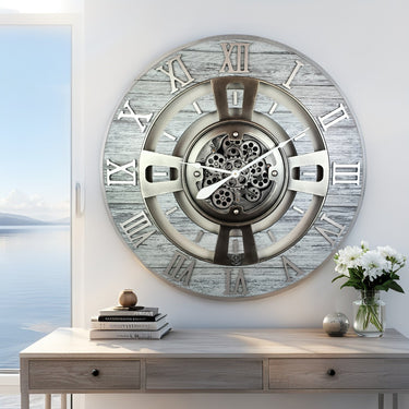 ENGLAND LINE WALL CLOCK ROUND 24 INCH SILVER GREY