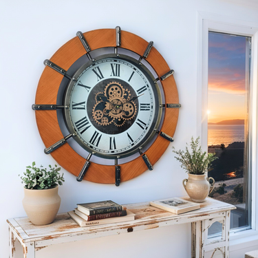 AUSTRIA LINE WALL CLOCK ROUND 26 INCH "GRAZ" BROWN-WHITE