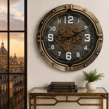 LUXEMBOURG LINE WALL CLOCK ROUND 24 INCH "RAMMELDANGE" SILVER-GREY