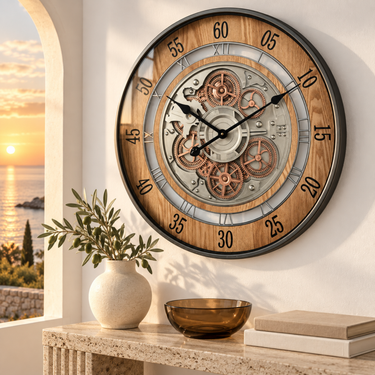 NORWAY LINE WALL CLOCK ROUND 24 INCH "BERGEN" BROWN-SILVER