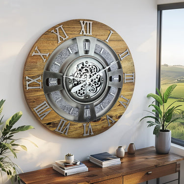 ENGLAND LINE WALL CLOCK ROUND 36 INCH WOOD & STONE