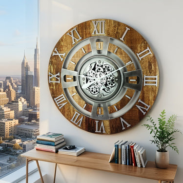 ENGLAND LINE WALL CLOCK ROUND 36 INCH VINTAGE BROWN