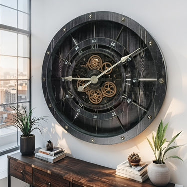 FRANCE LINE WALL CLOCK ROUND 32 INCH VINTAGE BLACK