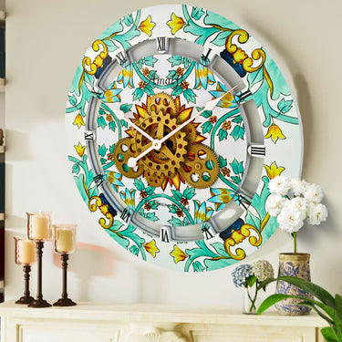 HORLOGE DE BUREAU/MURALE CONVERTIBLE AVEC VRAIS ENGRENAGES MOBILES 10 POUCES VERT AQUA