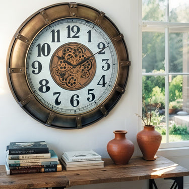 GERMANY LINE WALL CLOCK ROUND 32 INCH "STUTTGART" SILVER-WHITE