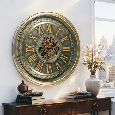 IRELAND LINE WALL CLOCK ROUND 32 INCH "CORK" BRASS-ANTIQUE