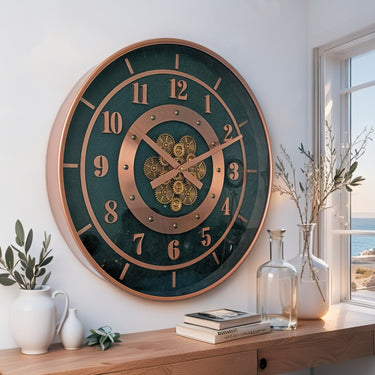 SWEDEN LINE WALL CLOCK ROUND 24 INCH "GOTHEMBURG" LEATHER BLACK-PINK