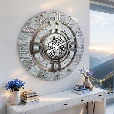 ENGLAND LINE WALL CLOCK ROUND 36 INCH SILVER GREY