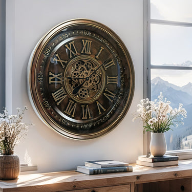 IRELAND LINE WALL CLOCK ROUND 32 INCH "DUBLIN" BRONZE-ANTIQUE