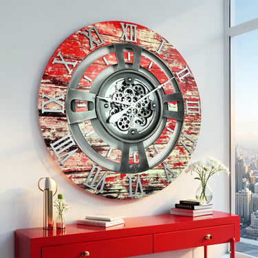 ENGLAND LINE WALL CLOCK ROUND 36 INCH RED LAVA