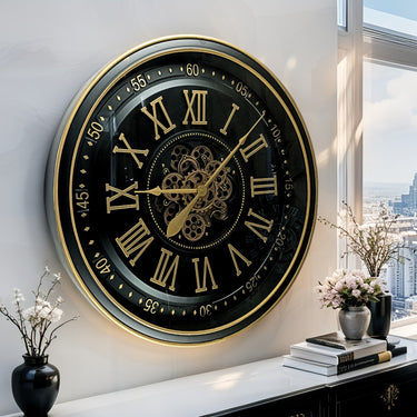 IRELAND LINE WALL CLOCK ROUND 32 INCH "GALWAY" BLACK-ANTIQUE