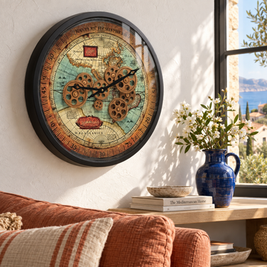 PORTUGAL LINE WALL CLOCK ROUND 18 INCH "COIMBRA" BLACK-ANTIQUE