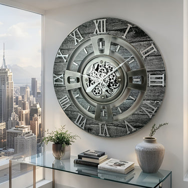ENGLAND LINE WALL CLOCK ROUND 36 INCH CARBON GREY