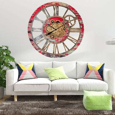 HORLOGE MURALE AVEC VRAIS ENGRENAGES MOBILES 36 POUCES BEIGE DU DESERT