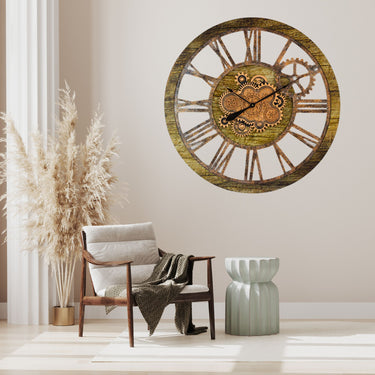 HORLOGE MURALE AVEC VRAIS ENGRENAGES MOBILES 36 POUCES BEIGE DU DESERT