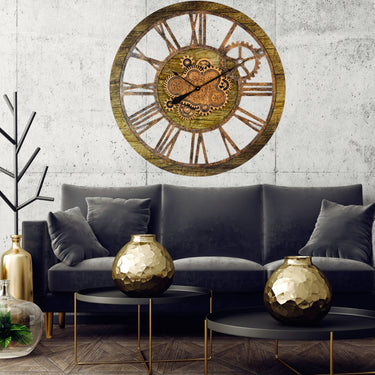 HORLOGE MURALE AVEC VRAIS ENGRENAGES MOBILES 36 POUCES BEIGE DU DESERT