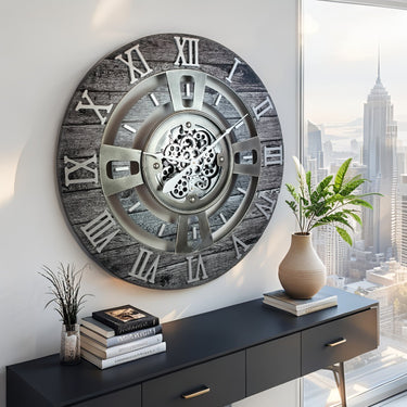 ENGLAND LINE WALL CLOCK ROUND 36 INCH CARBON GREY