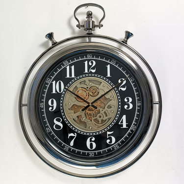 MONACO LINE WALL CLOCK ROUND 24 INCH "MONACO-VILLE" SILVER-BLACK