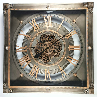 LUXEMBOURG LINE WALL CLOCK SQUARE 32 INCH "BIRKELT" BRONZE-ANTIQUE