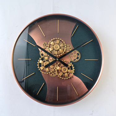 SWEDEN LINE WALL CLOCK ROUND 22 INCH "UPPSALA" LEATHER BLACK-PINK