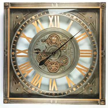 LUXEMBOURG LINE WALL CLOCK SQUARE 32 INCH "HAUPT" SILVER-ANTIQUE