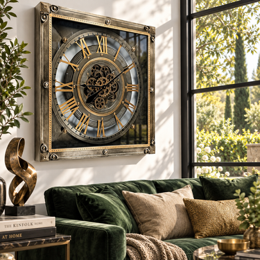 LUXEMBOURG LINE WALL CLOCK SQUARE 32 INCH "BIRKELT" BRONZE-ANTIQUE