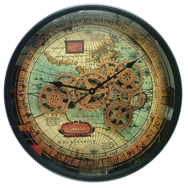 PORTUGAL LINE WALL CLOCK ROUND 24 INCH "BRAGA" BLACK-ANTIQUE