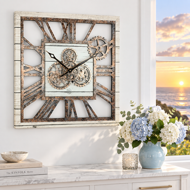 AMERICA LINE WALL CLOCK SQUARE 24 INCH WHITE FARMHOUSE