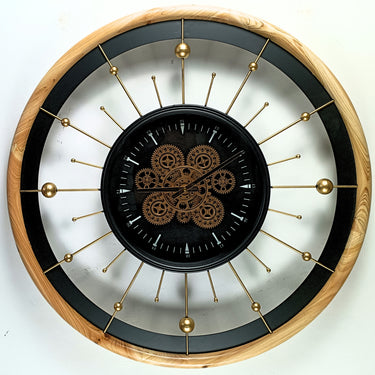 SPAIN LINE WALL CLOCK ROUND 32 INCH "BARCELONA" BLACK AND WOOD