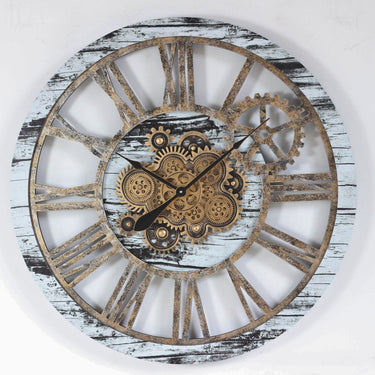 HORLOGE MURALE AVEC VRAIS ENGRENAGES MOBILES 36 POUCES GRIS ET BLANC