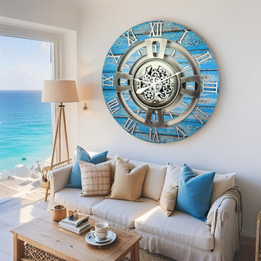 ENGLAND LINE WALL CLOCK ROUND 36 INCH OCEAN BLUE