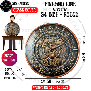 FINLAND LINE WALL CLOCK ROUND 24 INCH "VANTAA" BRONZE-STEEL