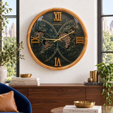 PORTUGAL LINE WALL CLOCK ROUND 24 INCH "PORTO" WOOD-BLACK