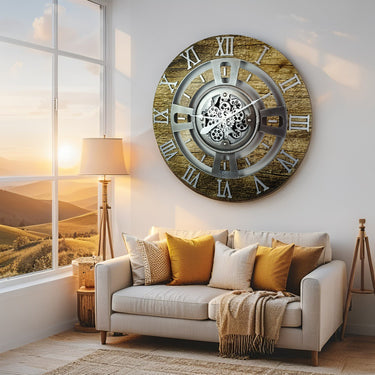 ENGLAND LINE WALL CLOCK ROUND 36 INCH GOLD ANTIQUE